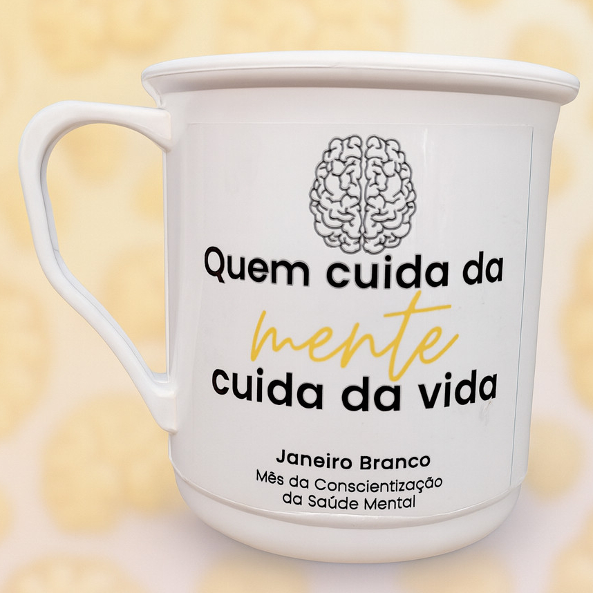 Kit Copo deco janeiro branco lembrancinha barato campanha saude mental posto hospital empresa escola