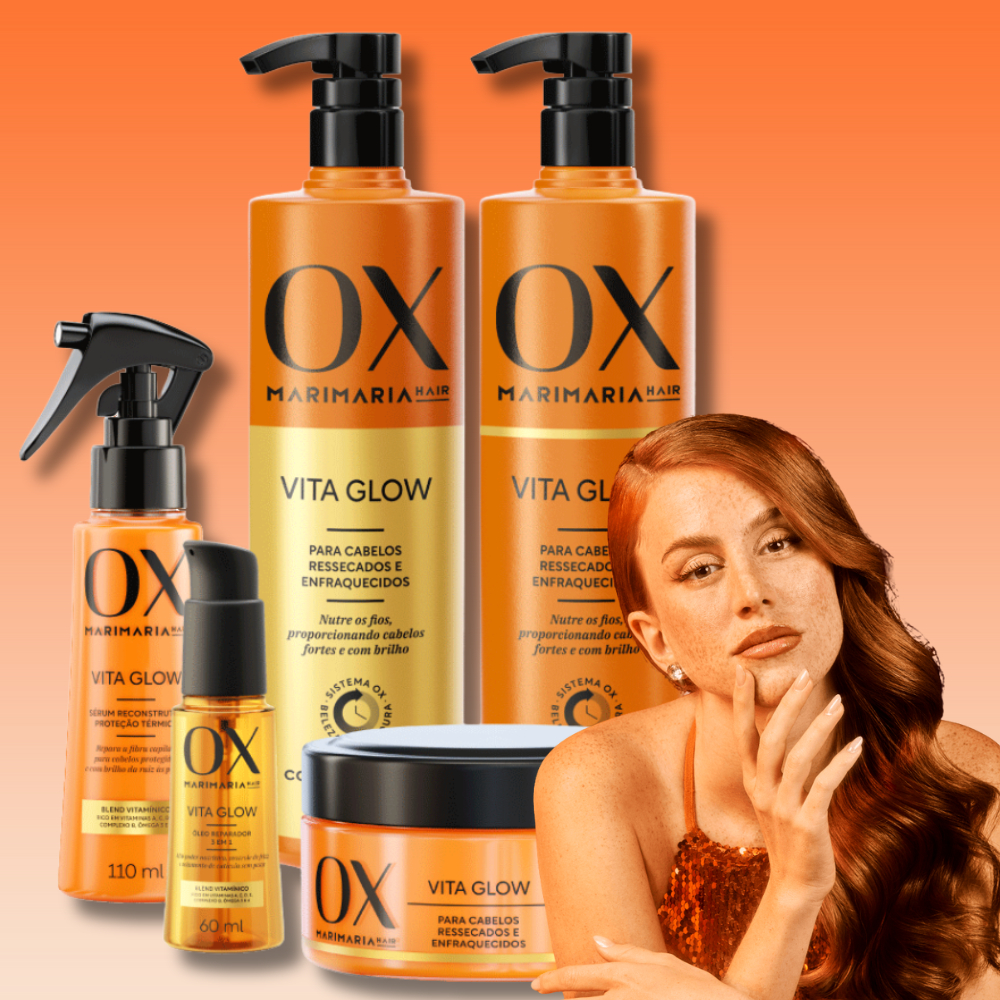 KIt completo Vita Glow - Linha Ox Mari Maria | Shampoo + Condicionador + Máscara + Óleo + Protetor térmico