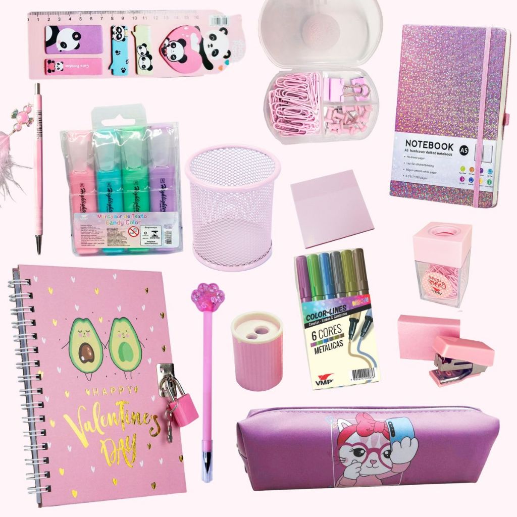 Combo Achadinhos de Papelaria 20pcs Cores Lapiseira Caderno Marca Texto Canetas Ponta Fina Recadinho em Oferta na Shopee