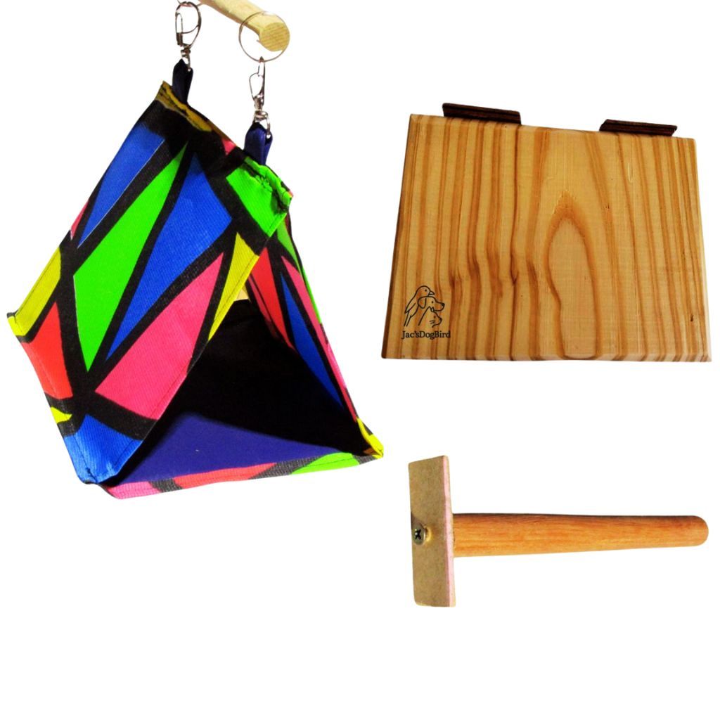 Kit 3 Brinquedos Para Calopsita Cabana + Poleiro + Plataforma Gaiola Aves Periquito Pássaros.