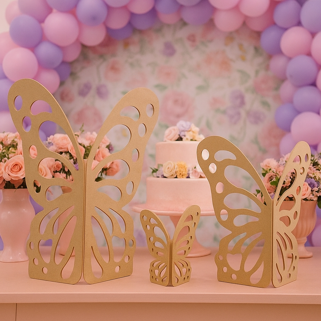 KIT 3 PAINEL BORBOLETA EM MDF 30CM 70CM 90CM DECORAÇÃO DE FESTA