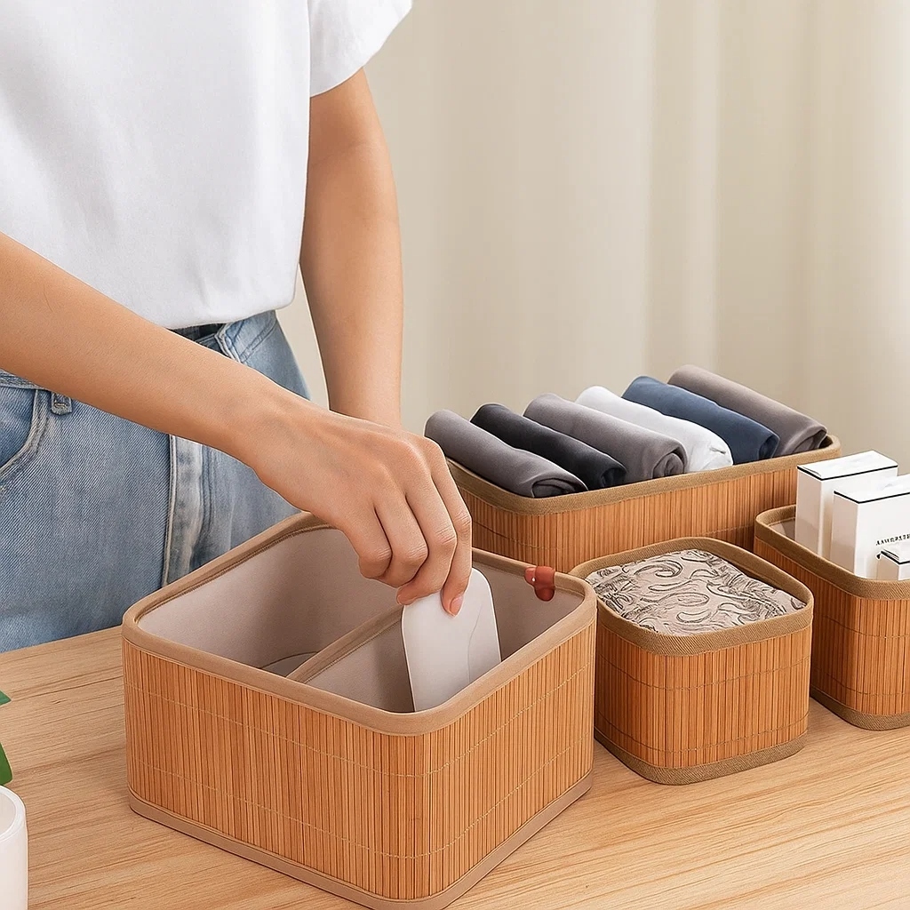 Kit 3 Cestos Bambu Organizador Vasilha Servir Café Recipiente Caixa Pão Alimento Toalha