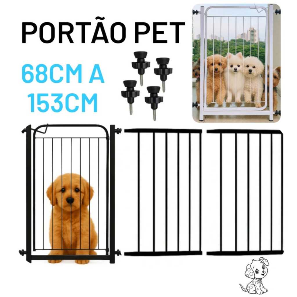 Portão Pet Grade Para Cachorro (68cm A 153cm) + Extensores Segurança Para Pet e Crianças.