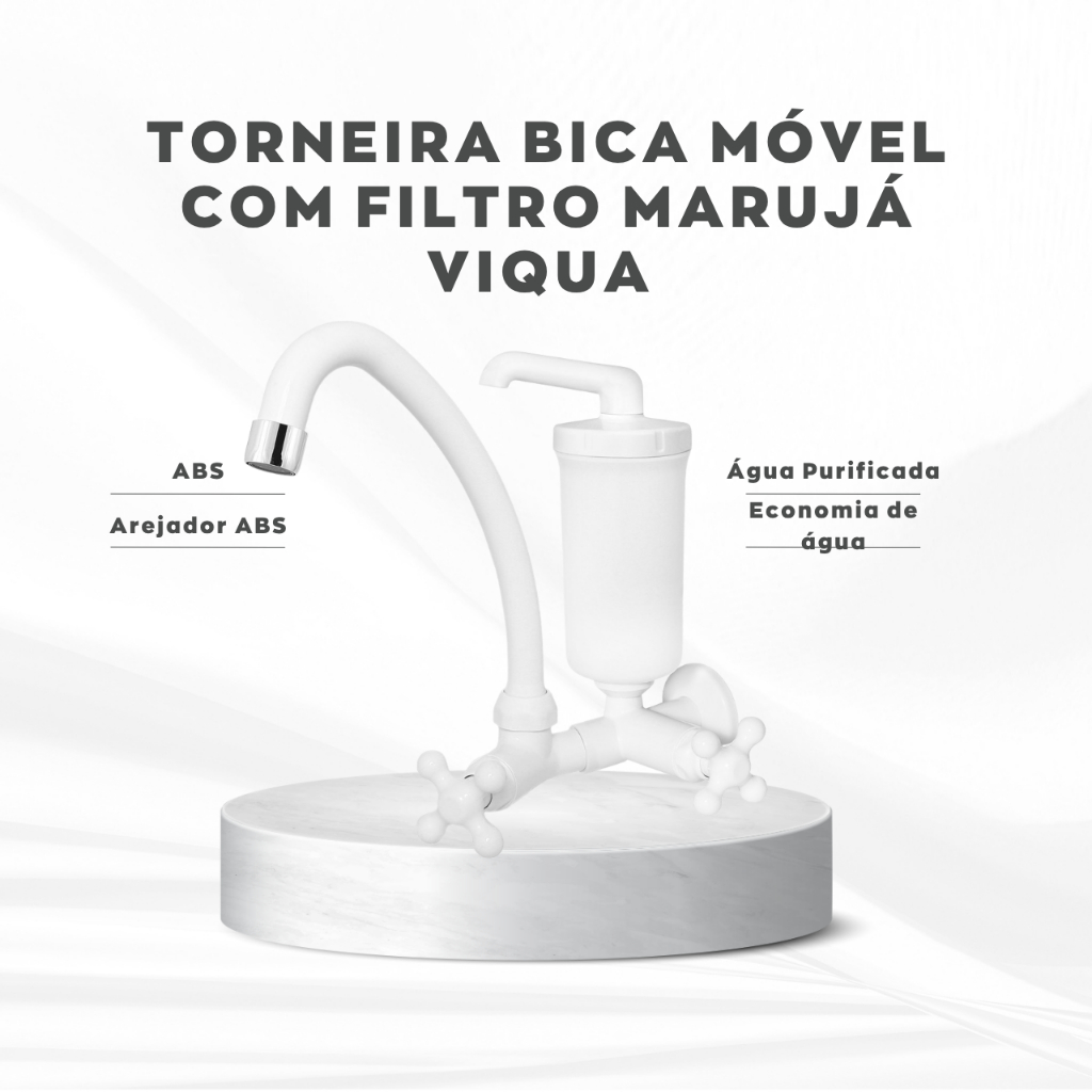 Torneira Viqua Marujá Branca Bica Móvel com Purificador Filtro Água Cozinha ABS Econômica