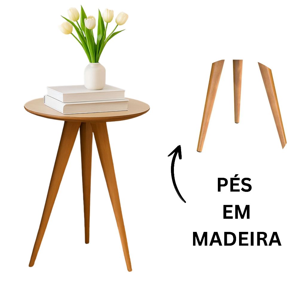 Mesinha Lateral Classica Pés em Madeira Apoio Sofa Sala