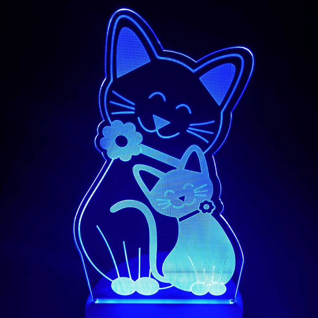 Abajur Luminária Gatinha Gatos Pets Led 3D de Mesa ac0047 Presente Criativo Decoração Luxo Luz Noturna Controle Remoto