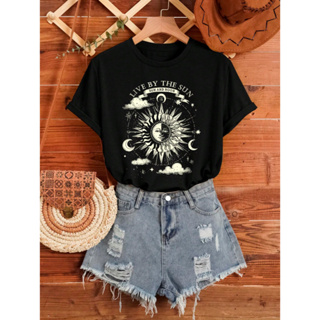 Camiseta Feminina “Live by the Sun” Estampada 100% Algodão Camisa  Moda Verão Casual em Oferta na Shopee