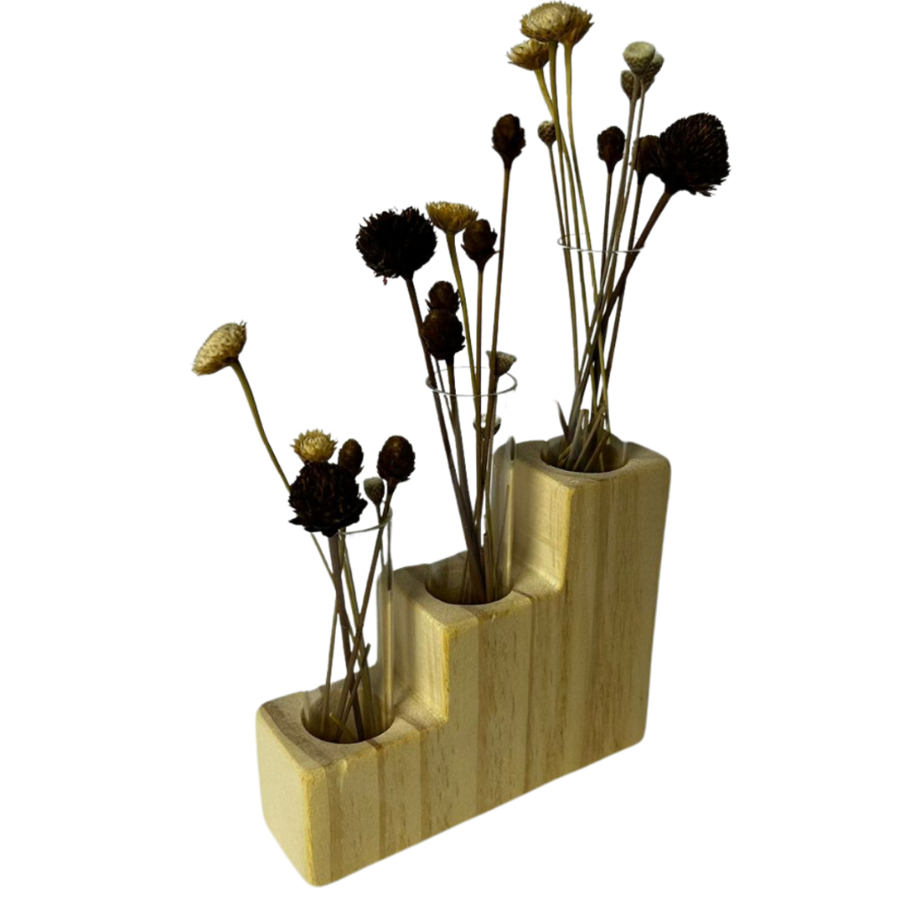 Vasinho Para Plantas Escadinha De Pinus Mini Vaso Com Tubo De Vidro 12x10cm