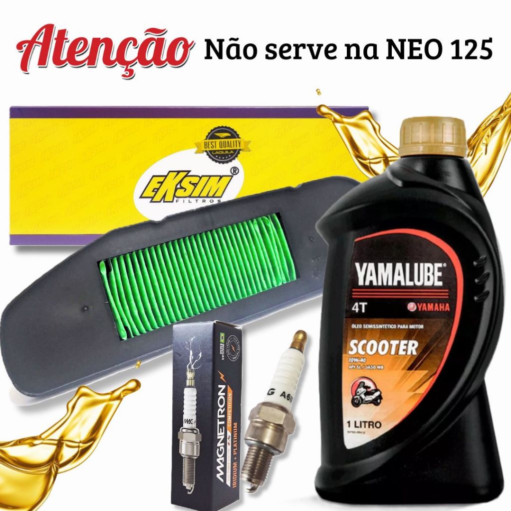 Kit Revisão Fluo 125 Yamalube Scooter 10w40 + Filtro de Ar + Vela Iridium