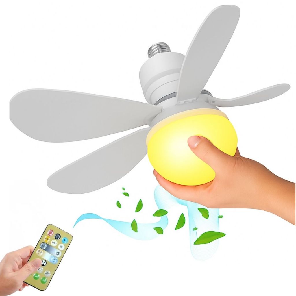 Ventilador de Teto 6 Pás com Luminária 40W Silencioso 2 EM 1 Lâmpada Ventilador Forte 3 Velocidades 3 Modos Iluminação