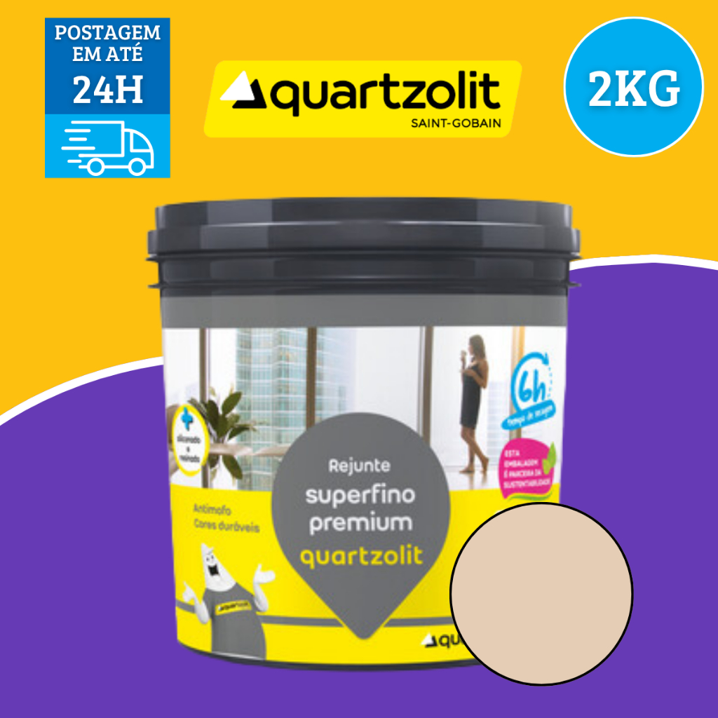 Rejunte Cimentício Superfino Premium Cor Bege Antimofo Cores Duráveis 2kg - Quartzolit