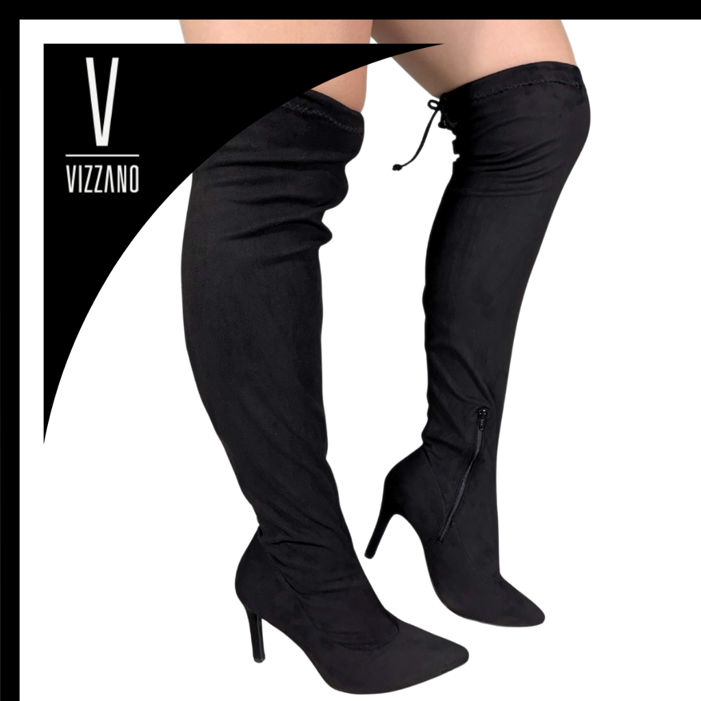 Bota Feminina Vizzano Over the Knee Camurça Salto Fino 10 cm Zíper Confortável Elegante Original