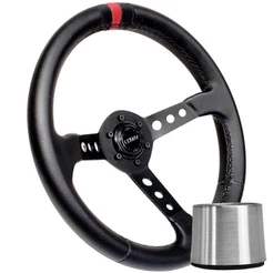 Volante Esportivo Lowv Colt Tarja Vermelha De Couro Haste Preta + Cubo Adaptador
