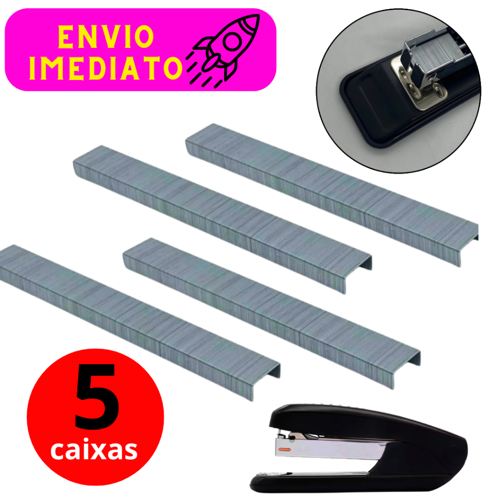 Kit 05 Caixas de Grampos Para Grampeador Galvanizados 26/6 Caixa Com 5000 Grampos de Alta Qualidade