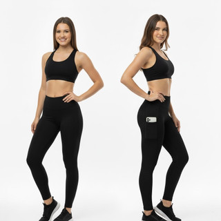 Calça Legging Suplex com Bolsos Cintura Alta