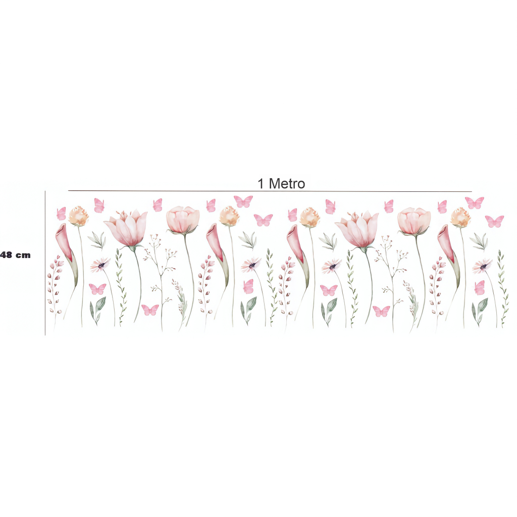 Adesivo Decorativo de Parede Recorte Flores Suspensas Jardim Rosa Roxo 1,00 metro