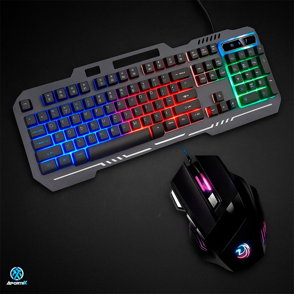 Kit Gamer LED RGB Aportex Teclado Backlight ABNT2 + Mouse USB 3200 DPI