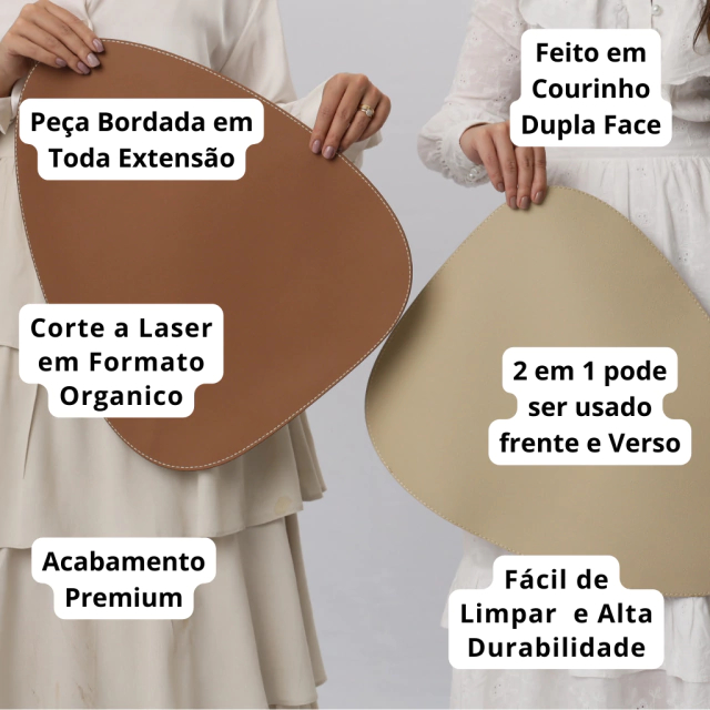 08 Jogo Americano Dupla Face Orgânico Couro 45x35cm Souplast Mesa Posta Jantar