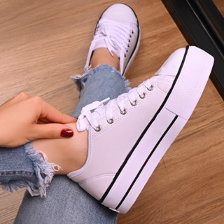 Tênis Plataforma Feminino Original Casual Star Couro Branco / Preto / Areia / Caramelo Sola Alta em Oferta na Shopee