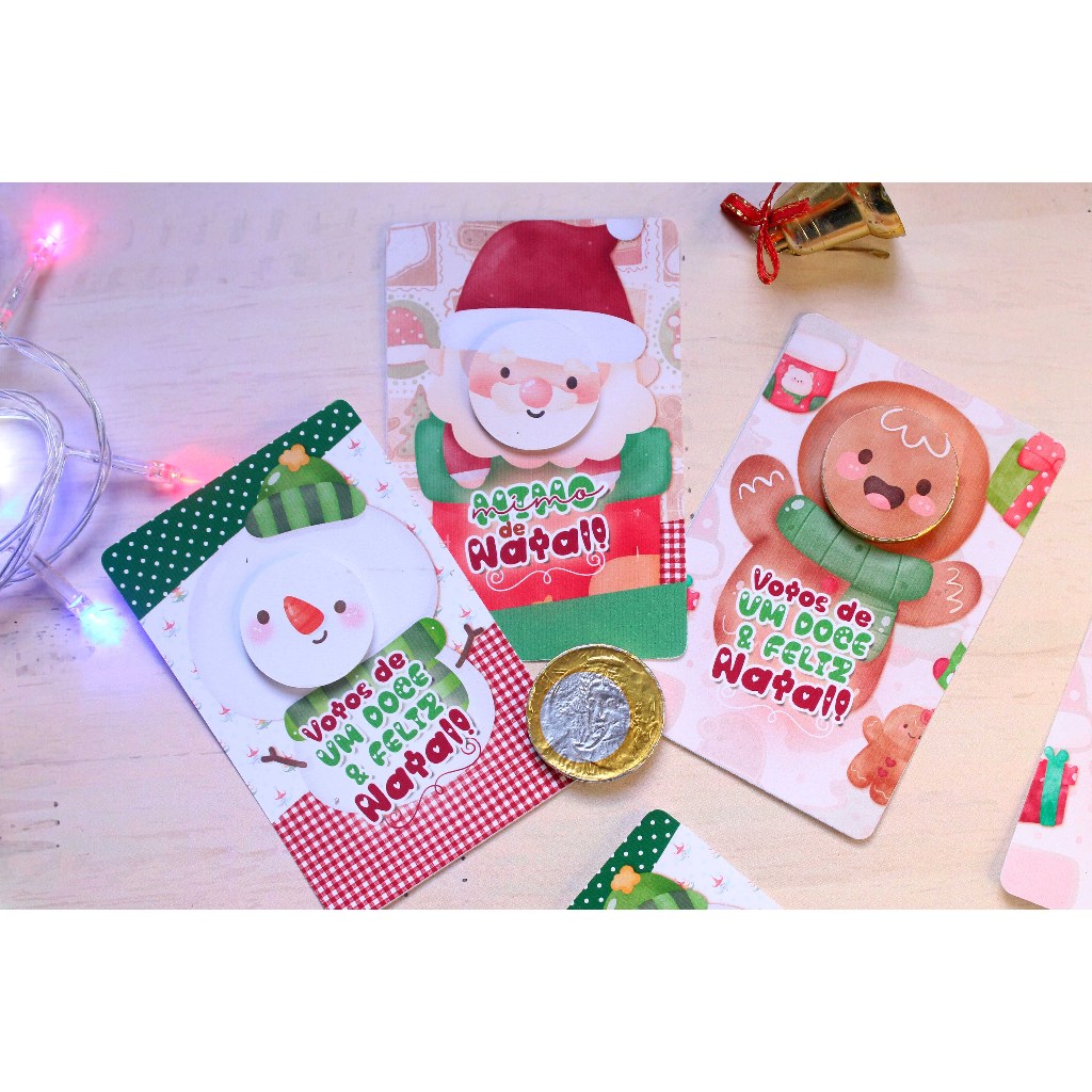 Card  + Adesivo para moeda de um real - Natal