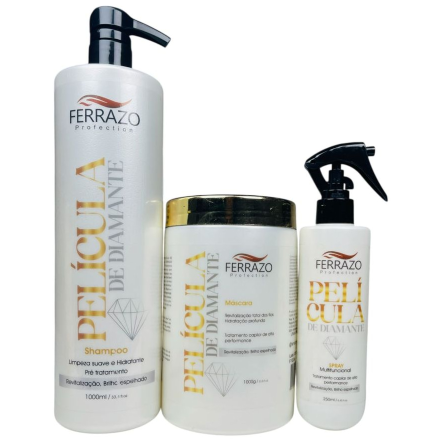Kit Capilar Película de Diamante Revitalização e Brilho Espelhado Ferrazo Profection