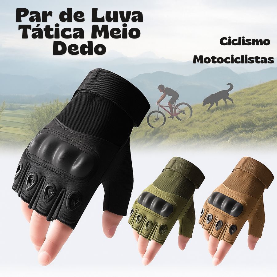 Luva Tática Meio Dedo para Motociclismo