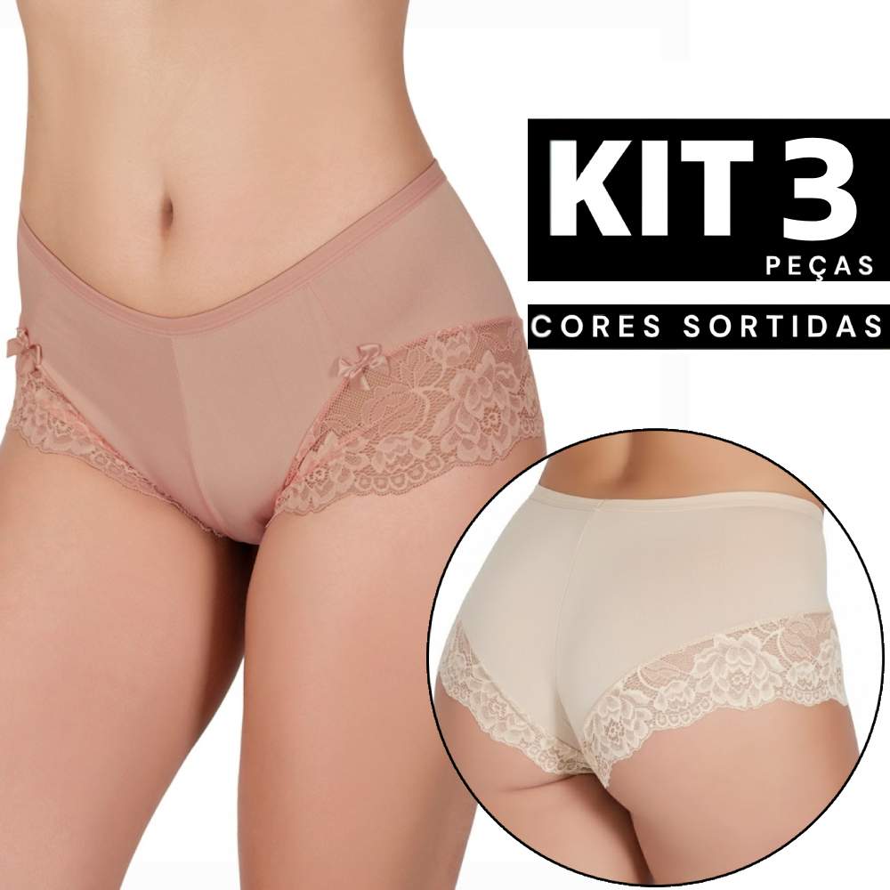 Kit 3 ou 2 Calcinha Plus Size Rendada Confortável Calçola Lingerie Feminina Respirável  Edumara
