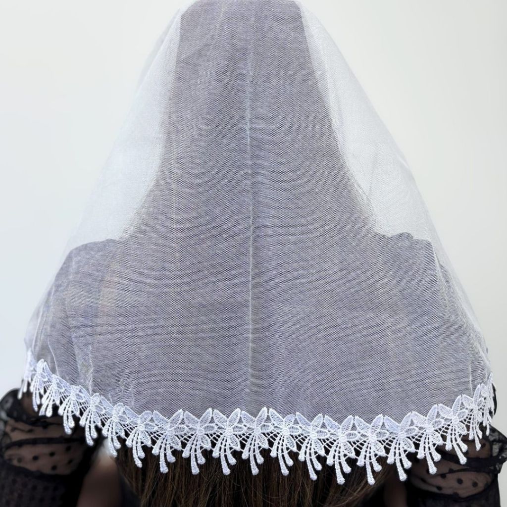 Véu CCB Renda Guipir Floral Adulto Congregação Cristã (Eva)