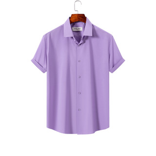 Camisa Masculina Lisa de Manga Curta em Poliéster com Elastano