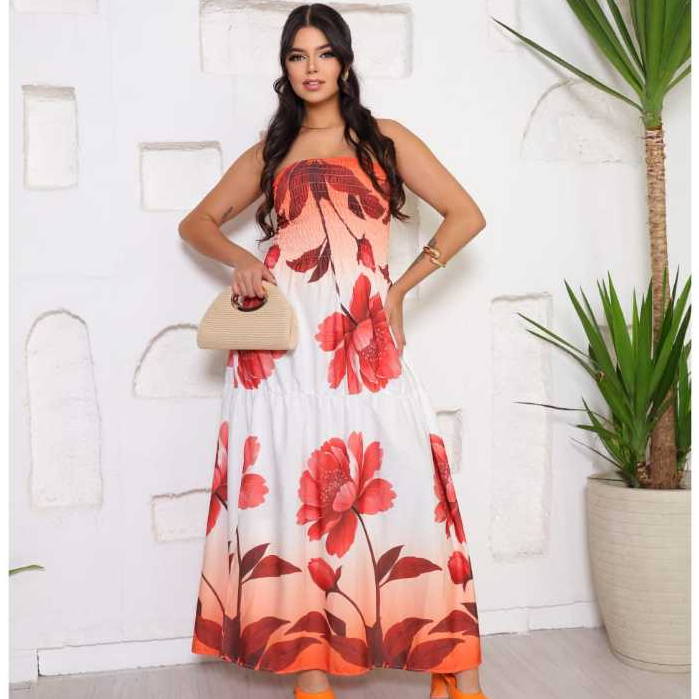 Vestido Longo Feminino Moda Tomara Que Caia Verão 2025