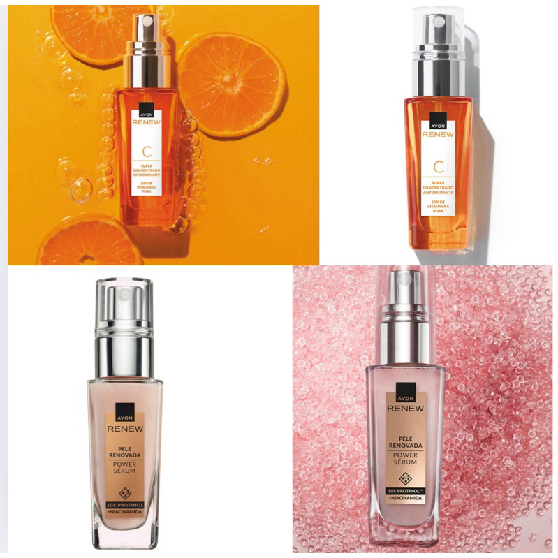RENEW POWER SÉRUM RENOVADOR 30ML 10X PROTINOL E NIAMICIDA OU VITAMINA C 10% AVON