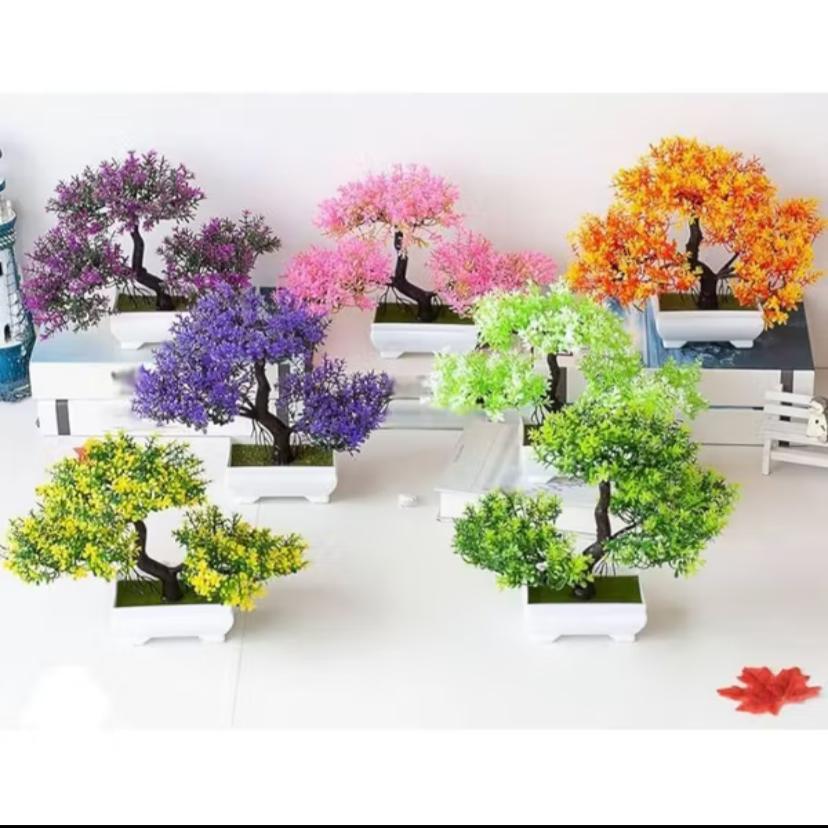 Bonsai Artificial 14cm Sem Vaso Realista de Plástico Bonsai para Casamento Planta Árvore Pequena Decoração Verde Amarelo