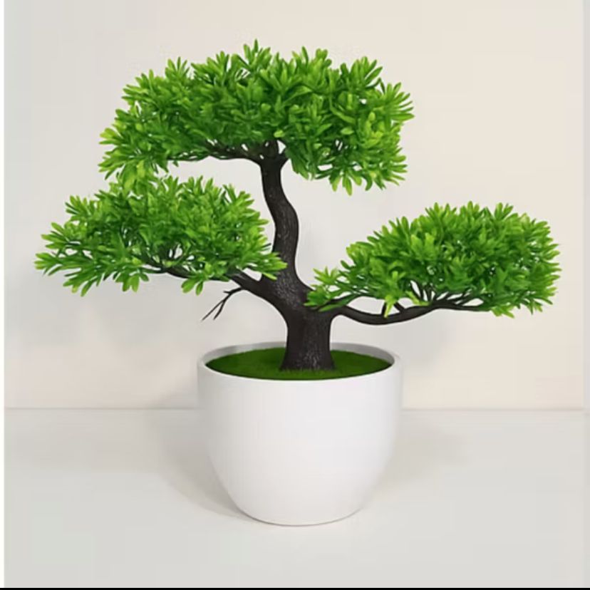 Bonsai Artificial 14cm Realista com Vaso Musgo Redondo para Casamento Planta Árvore Decoração Verde Amarelo Rosa ou Roxo