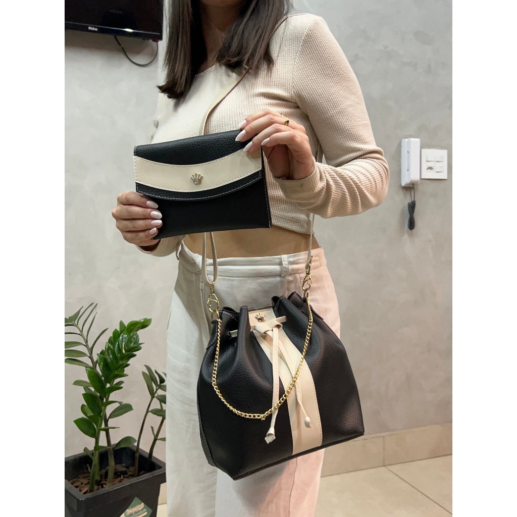 Bolsa Feminina Kit 2 Peças saco Vegas Alça Transversal Fecho Magnético + Porta Documentos