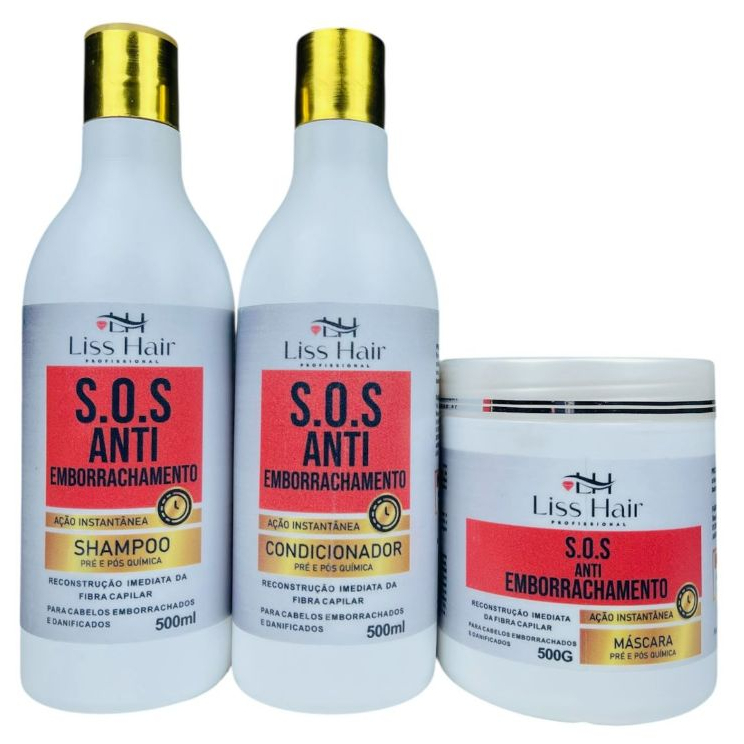 Kit Capilar S.O.S AntiEmborrachamento Reconstrução Imediata da Fibra Capilar Liss Hair Profissional em Oferta na Shopee