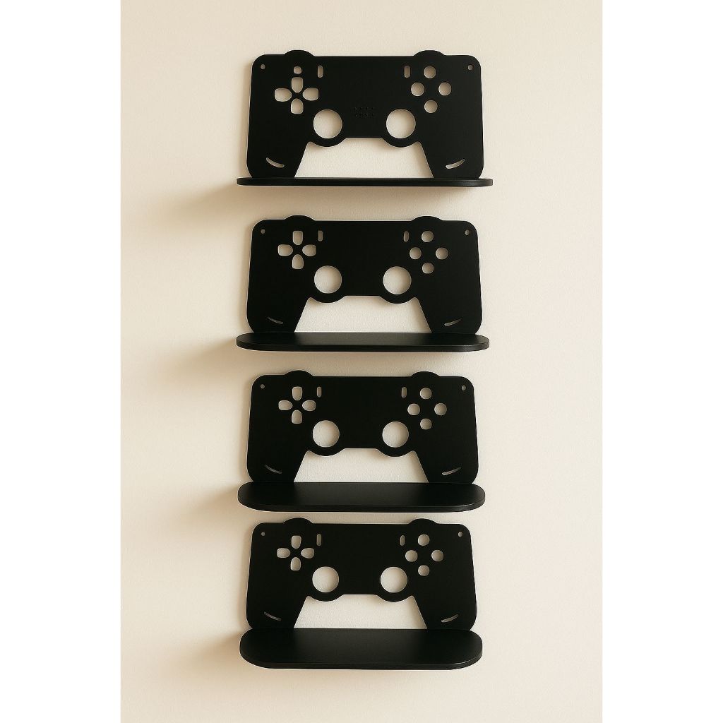 Prateleira Decorativa Controle Gamer em MDF Preto 20x10cm – Prateleira para Headset e Controle