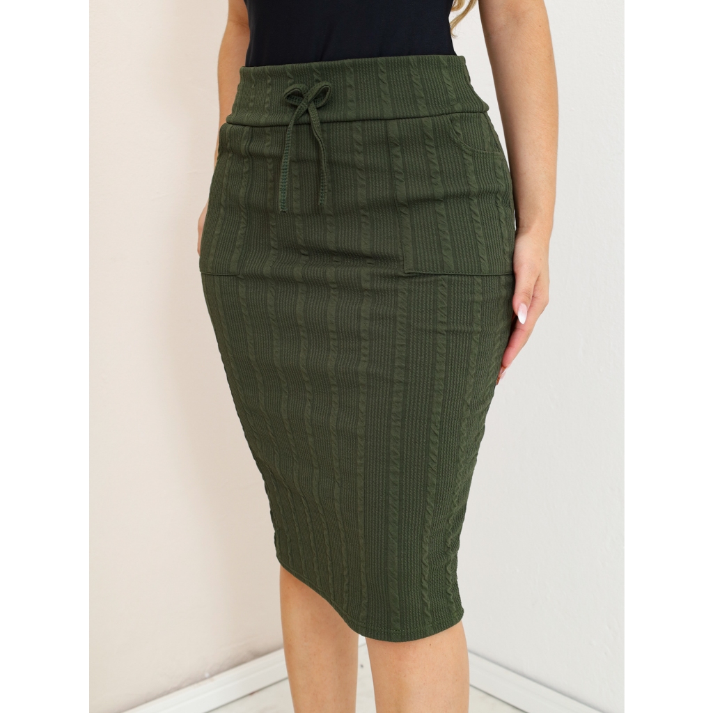 ZAVA Listras Saia Secretaria com Bolsos Frontais Cintura com cordão Anarrugão