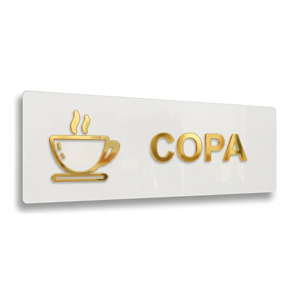 Placa Sinalização Identificação Copa Acrílico Espelhado Dourado em Oferta na Shopee