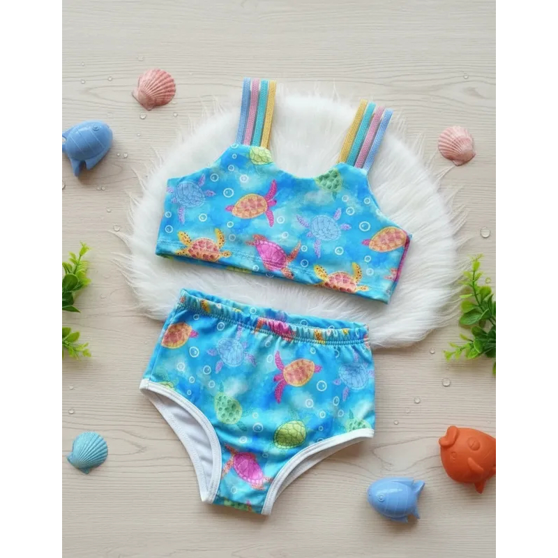 Biquíni infantil de praia menina blogueirinha NEON  2 pçs hot pants cintura alta 2 a 8 anos em Oferta na Shopee