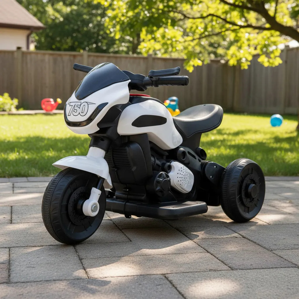 Mini Moto Elétrica Brinquedo Infantil Triciclo 6V a Bateria Com Sons e Musica Passeio Street Branca Baby Style