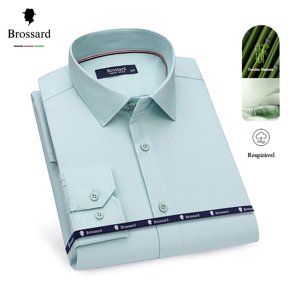 Camisa Social Masculina Não Amassa Respirável e Elástico Tecido Resfriante de Fibra de Bambu Natural