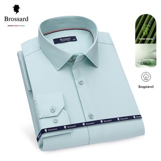 Camisa Social Masculina Não Amassa Respirável e Elástico Tecido Resfriante de Fibra de Ba…