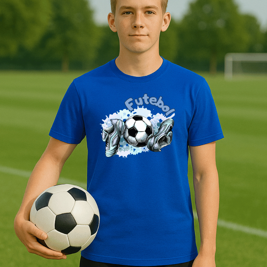 Camiseta Básica Algodão Meninos Futebol Bola Chuteira Esporte Jogos