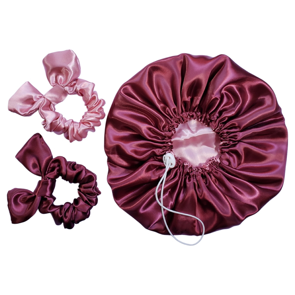 Kit 1 Touca De Cetim GG Dupla Camada Regulável + 2 Scrunchie em Oferta na Shopee