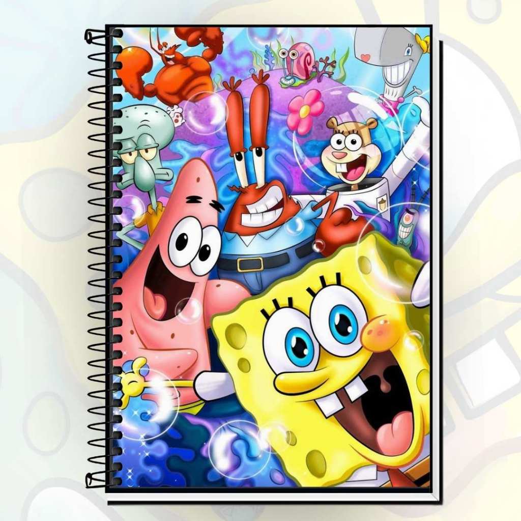 Caderno Bob Esponja Design Exclusivo do Personagem Escolar Universitário Disponível em 1 10 15 e 20 Matérias em Oferta na Shopee