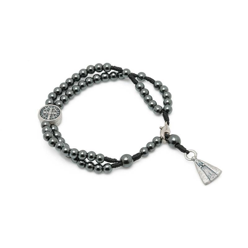 PULSEIRA TERÇO HEMATITA 4MM – MEDALHA NOSSA SENHORA APARECIDA