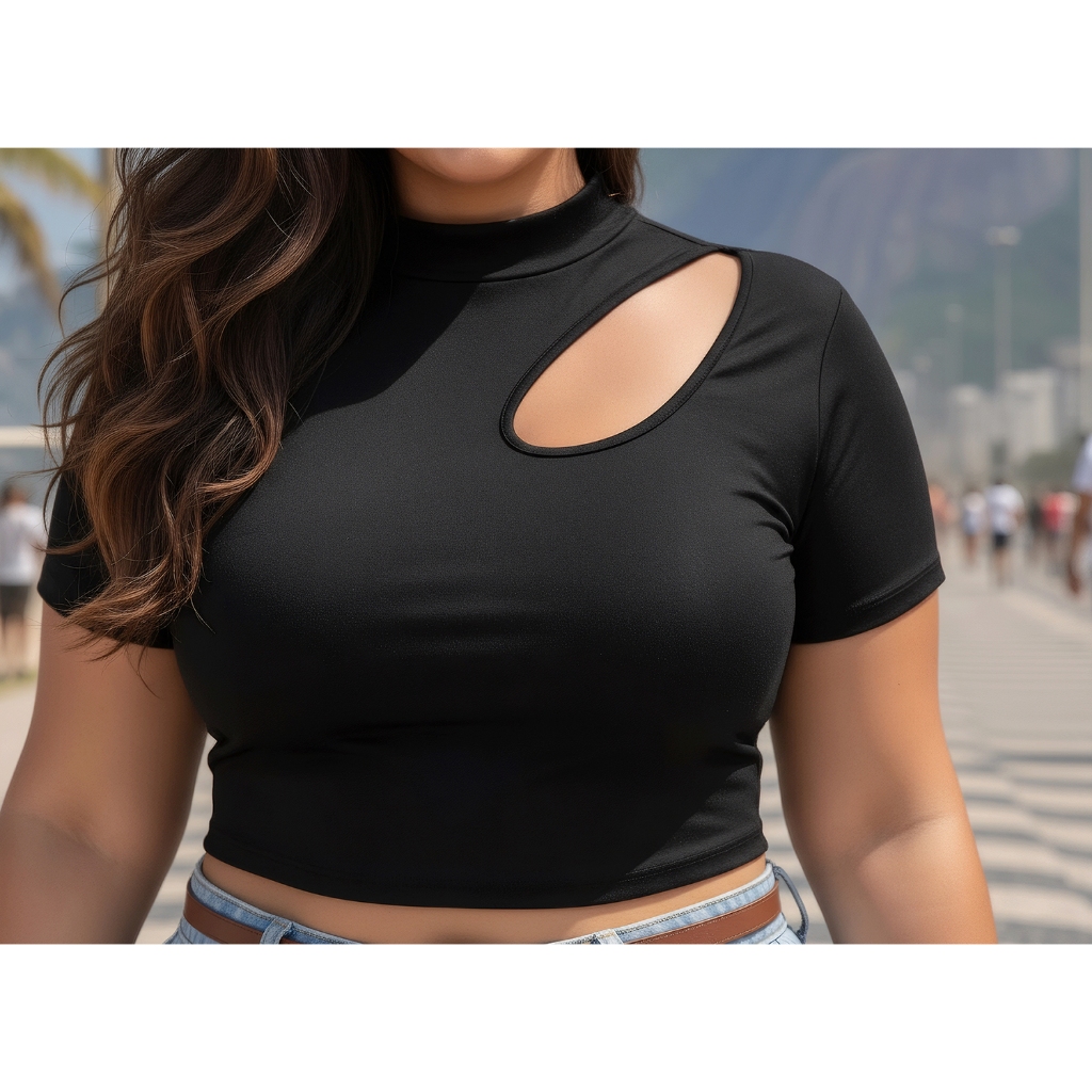 BLUSA PLUS SIZE CROPPED VERÃO DECOTE SEXY GOTA ALTA ELASTICIDADE 46 A 52 em Oferta na Shopee