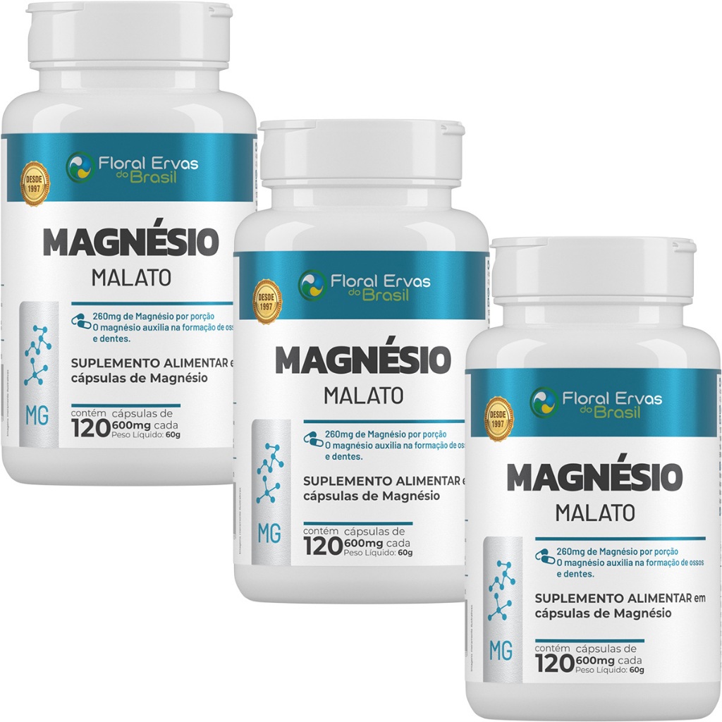 Kit Com 3x Magnésio Malato 600mg - 360 Caps Floral Ervas