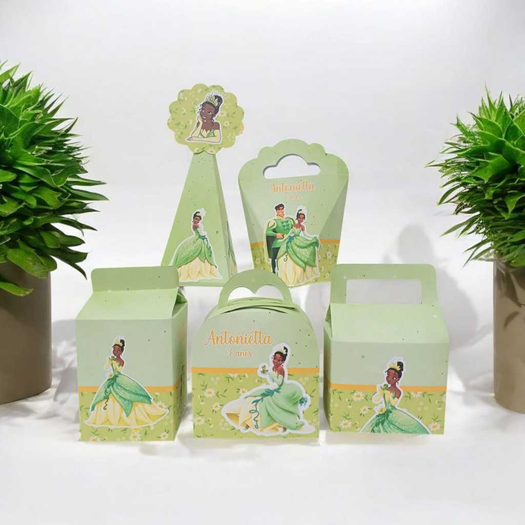 Kit Caixinhas Personalizadas Princesa e o Sapo Tiana Festa Aniversário Lembrancinhas