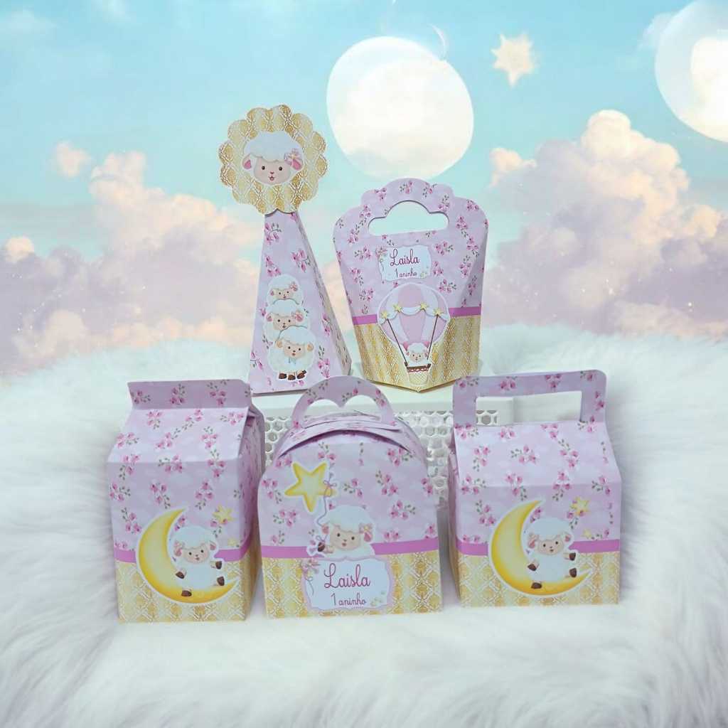 Kit Caixinhas Personalizadas Ovelhinha Rosa Festa Aniversário Lembrancinhas